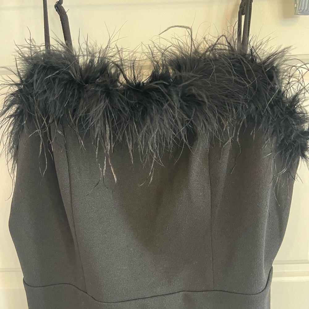 Crystal Sky Black accented feathers Mini Dress Size:M Preloved